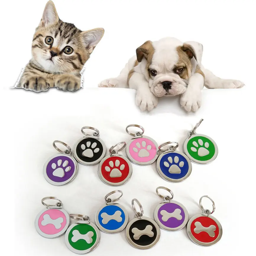 

2018 dog collar Anti-Lost Pet Dog Cat Name Address Label Tag Pet ID Tags Identity Card 2.5*2.5cm Random