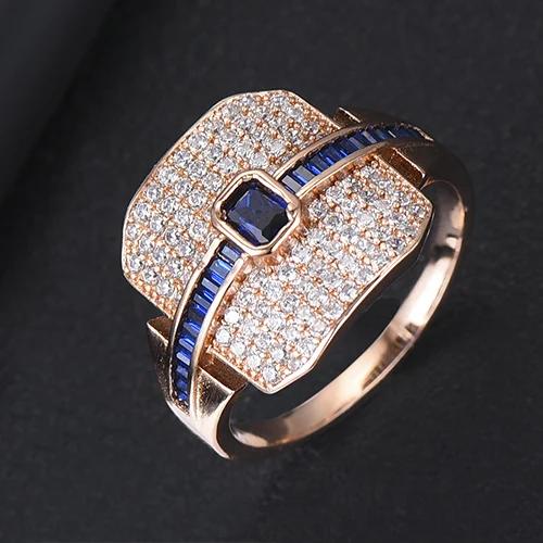 GODKI Monaco, дизайнерские Роскошные стекируемые кольца-чокер для женщин, свадебные с кубическим цирконом, обручальное, Дубай, американское свадебное кольцо на палец - Цвет основного камня: Blue Rose Gold