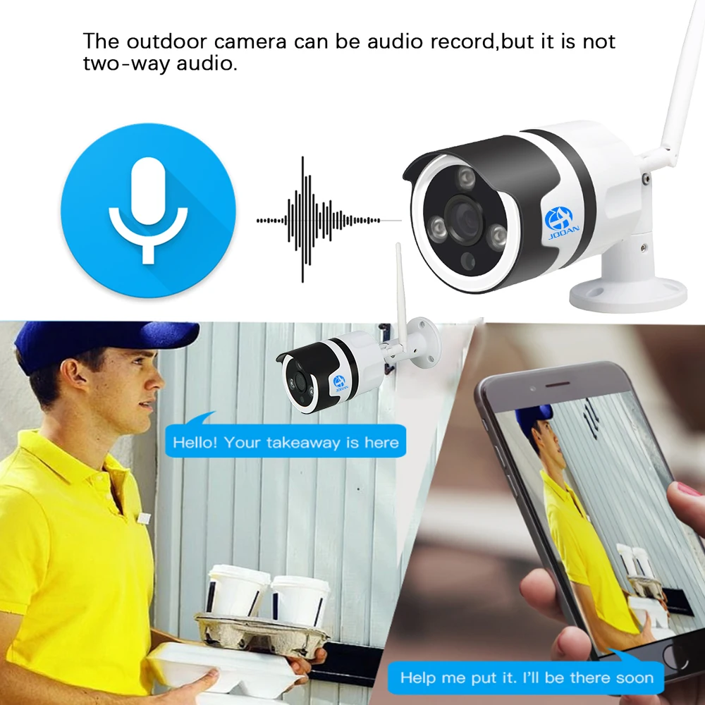 JOOAN Wireless IP Camera 1-Megapixel 720P Wireless Security Outdoor Bullet Built-in 16GB Micro SD Card, Night Vision 65-100ft