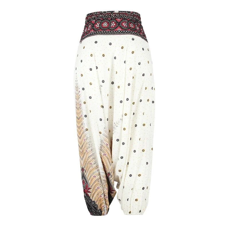 One Size Women Thai Indian Harem Trousers Comfy Boho Pants Long Beach Summer Pants Casual Loose Low Cut Floral Trousers