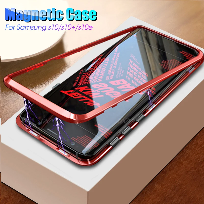 

360 Magnetic Case for samsung galaxy s10 plus lite tempered glass Cover on the for galaxy s 10 light s10plus s10lite glas coque