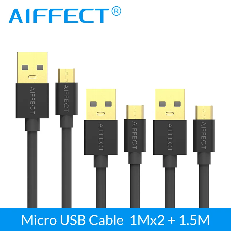 AIFFECT 3 шт. 1Mx2 1.5Mx1 микро USB кабель для мобильного телефона для samsung huawei LG Android 3A Быстрая зарядка USB данных - Цвет: 3 x Black