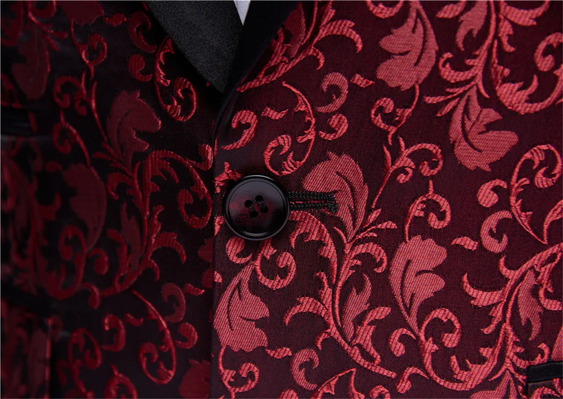 Men Formal Red Embroidered Wedding Men suit Slim Fit Suits 2 Pieces Groomsmen Wedding Suits For Men Bridegroom (Jacket+Pants)