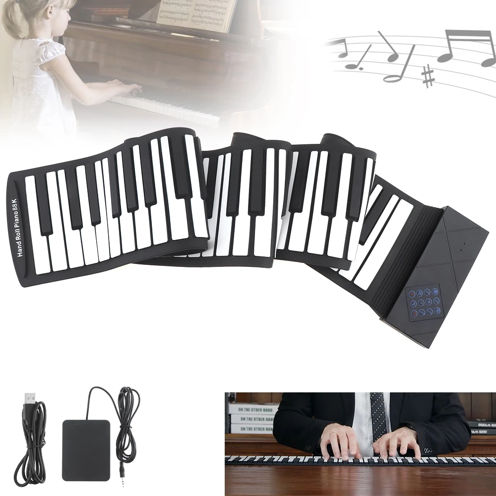 88 клавиш Портативный USB MIDI свернутый пианино электронный силиконовый гибкий