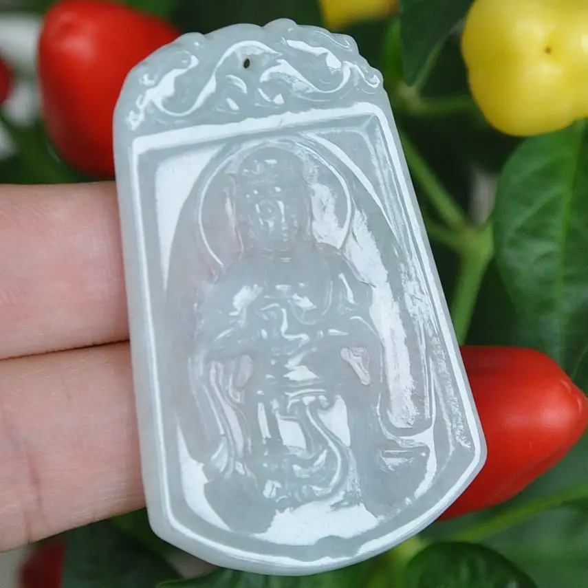 

Natural Grade A Light green+Tawny Emerald Jade Pendant ~guanyin 10.19