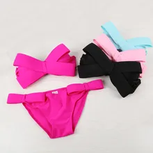 Women Black Sexy Swim Wear Solid Swimwear Brazilian Bikini Big Bow Bandeau Beach Wear Halter Swimsuit