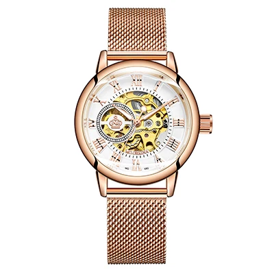 Роскошные женские часы из розового золота, браслет из нержавеющей стали, Кристальный скелет, циферблат, автоматические механические наручные часы, Relogio Feminino - Цвет: 082 Rose