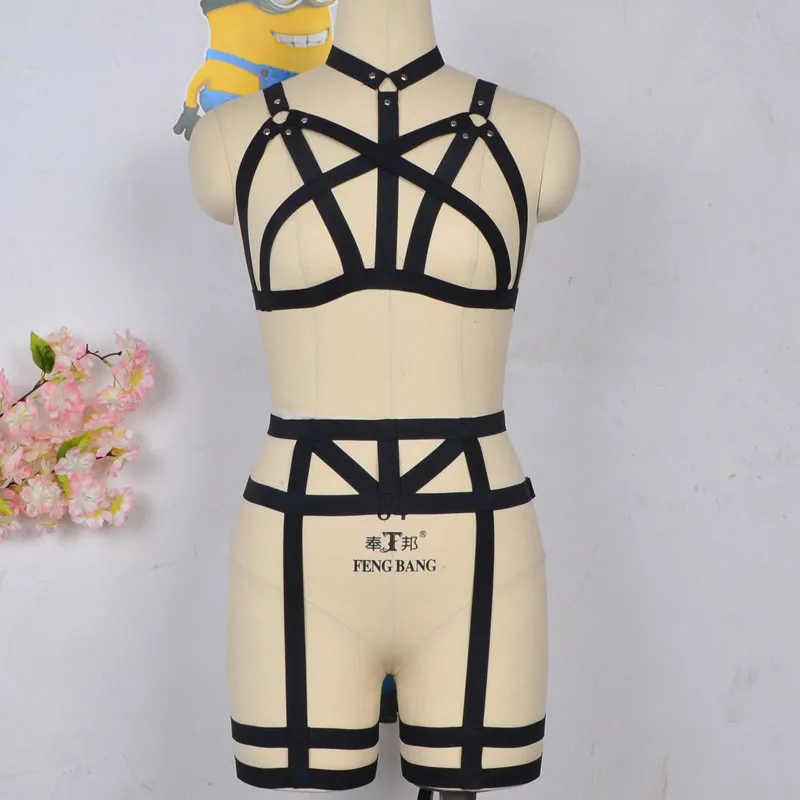 Женский комбинезон Харадзюку, регулируемый бюстгальтер для тела, сексуальный бандаж, эластичный кроп-топ, женское белье, черный комплект жгутов N0074