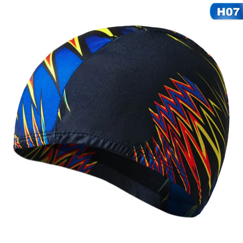 Hot Stylish Unisex Swimming Cap Waterproof Flexible Swim Pool Hat For Adult Men Women Kids 1PCS Elastic Fabric Swim Cap - Color: 07
