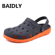 Мужские сандалии, Новые Летние Стильные мужские пляжные сандалии, тапочки с отверстиями, дышащие Вьетнамки, мужчины забивают сандалии