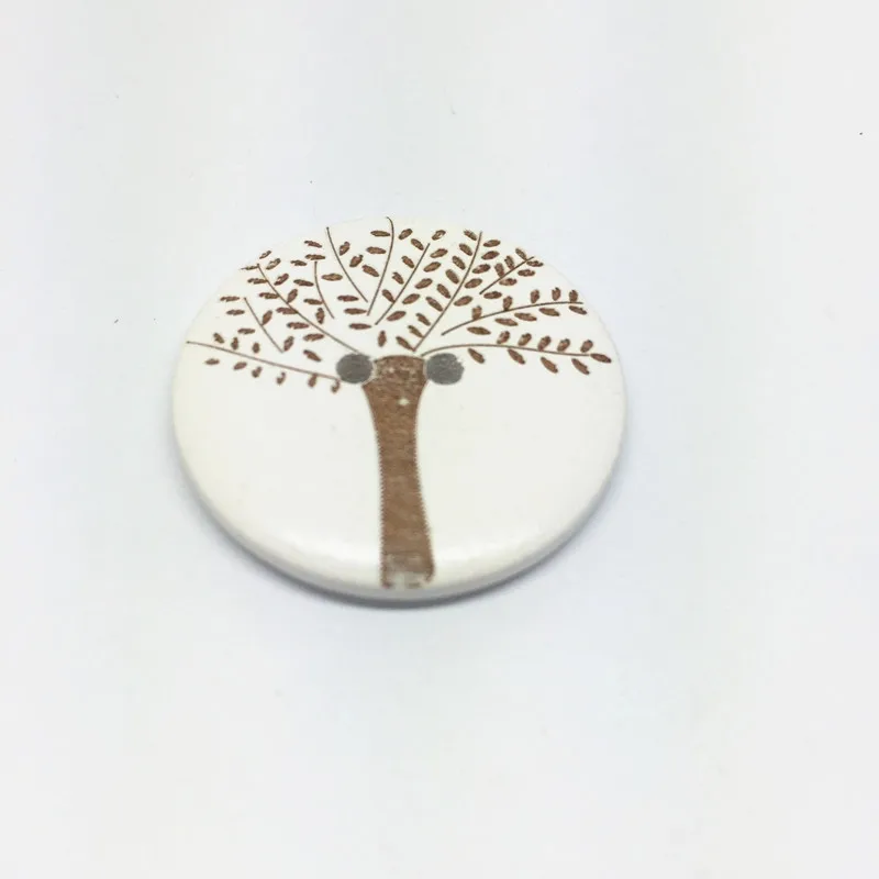 

20pcs 30mm Wooden Round Buttons With Tree Designes White 2 Holes Round Sewing Button Embellishments DIY Crafts