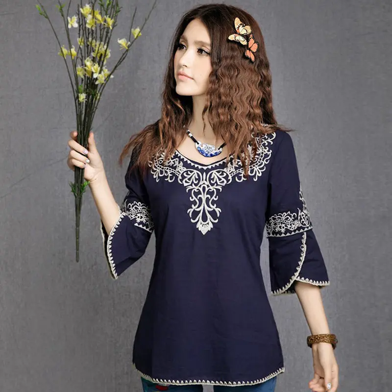 Женская винтажная Свободная рубашка в этническом стиле с цветочным принтом бохо