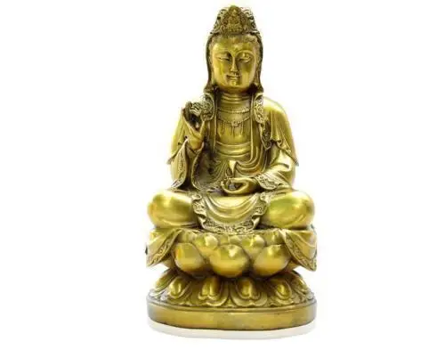 

Tibet Buddhism Bronze Lotus Goddess GuanYin Vase Kwan-Yin Buddha Seat Statue