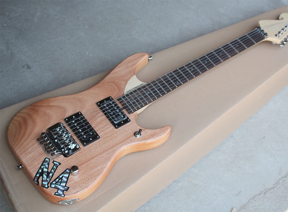 Natural Wood Color Mahogany Electric Guitar with Reverse Head,HH