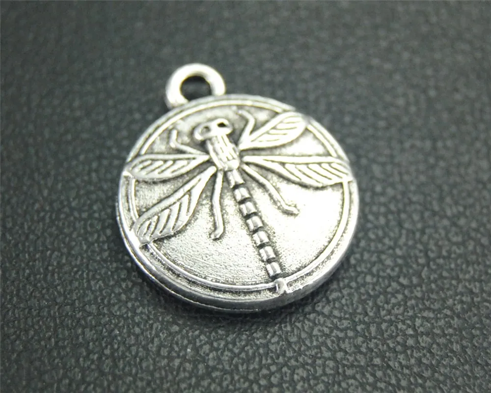

10pcs Antique Sliver Dragonfly Round Charm Metal Charms For Jewelry Making 15x18mm A1853