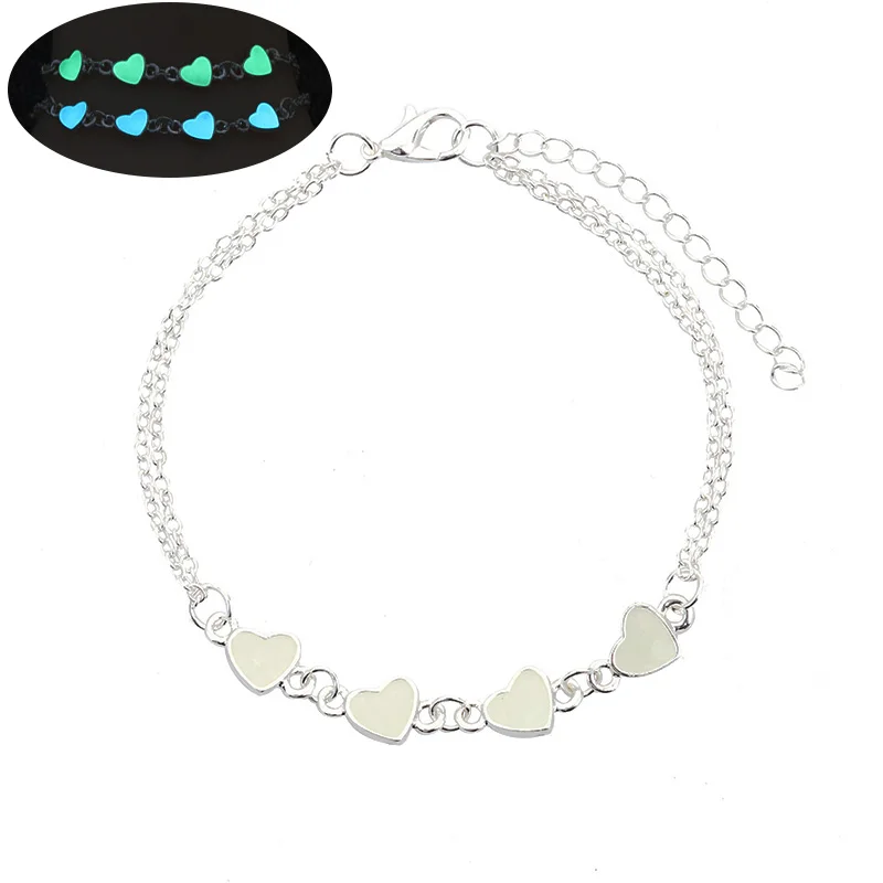 

Concise Exquisite Sliver Plated Metal Bracelets Bangles Glow In The Dark Women Bangles Charming Heart Star Luminescence Jewelry