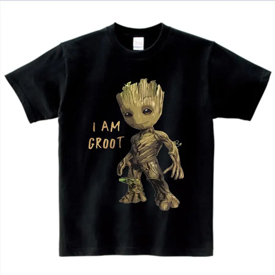 Футболка с забавным принтом «I AM GROOT» Детская одежда футболка летние футболки, модная одежда летняя одежда для маленьких мальчиков и девочек летние топы NN - Цвет: black childreT-shirt
