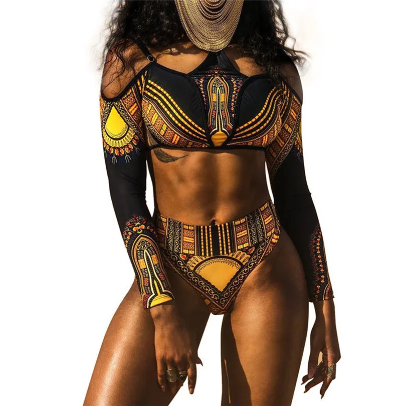 

African two Piece Swimsuit Print Brazilian Bikini Set Plus Size Swimwear Women High Cut Monokini Bathing Suit A30African two Pi