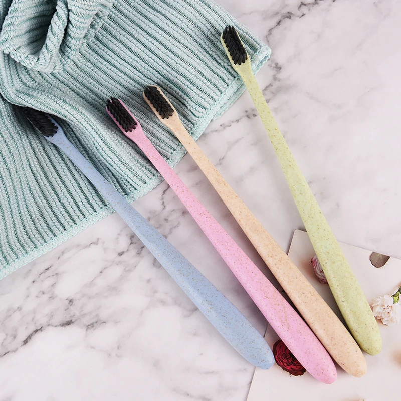 1pcs  Eco Friendly Wheat Straw Toothbrush Tooth Cleaning Soft Slim Tip Binchotan Charcoal Bristle Brush Adult Teeth Brush