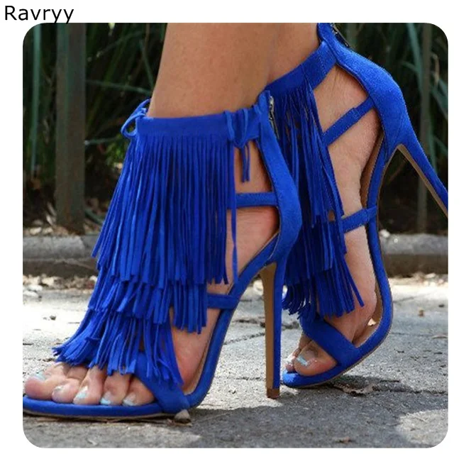 blue fringe heels