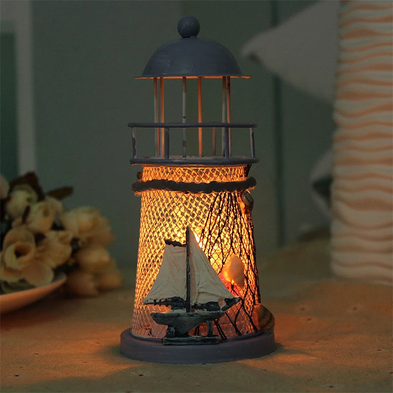 Fashion Lighthouse Iron Model Candle Holder Nautical Beach Ship Boat Design Candles Holder Home Garden Decors