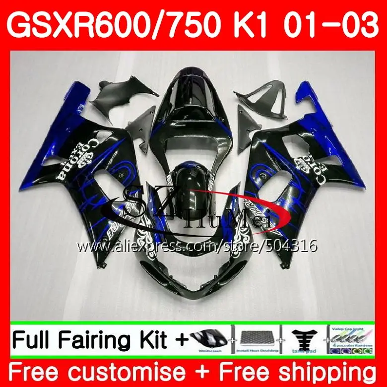 Корпус для SUZUKI GSX-R600 GSXR 600 750 01 03 GSX-R750 синий corona 29SH14 K1 GSXR750 01 02 03 GSXR600 2001 2002 2003 обтекатель - Цвет: No.  1