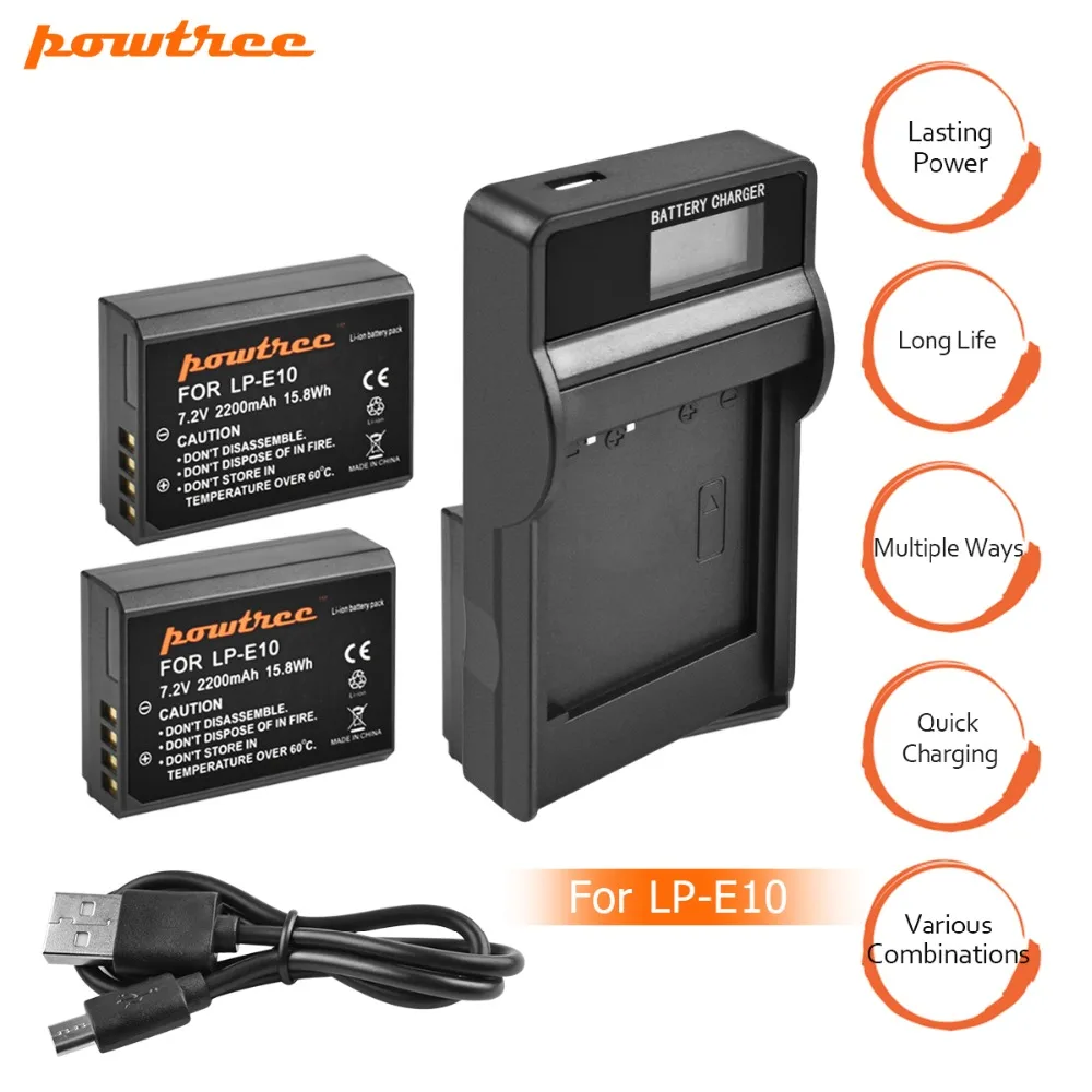 

2x LP-E10 LPE10 LP E10 Camera Battery Bateria Batterie AKKU+LCD Charger for Canon 1100D 1200D 1300D Rebel T3 T5 KISS X50 X70 L15