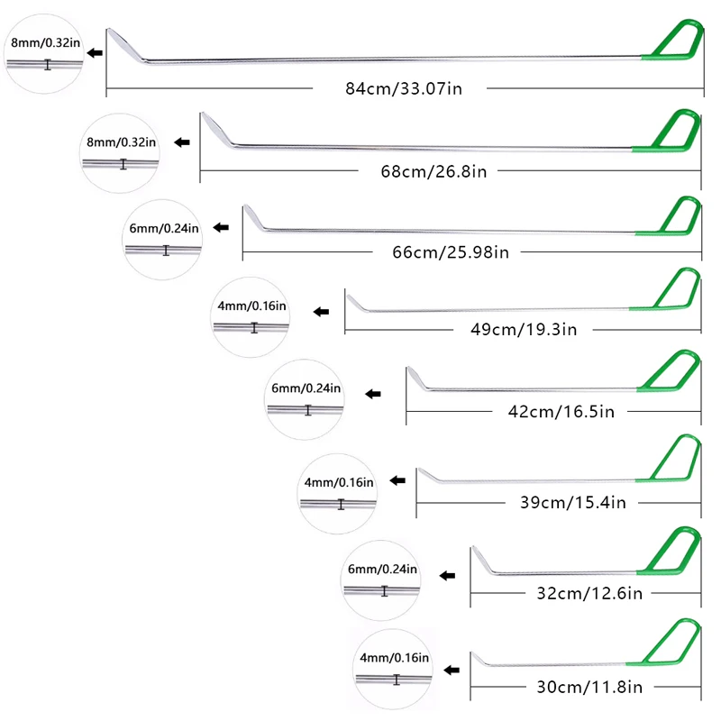 PDR Крюк Инструменты 30 шт. пуш-ап штанги инструменты для удаления вмятин Инструменты для ремонта комплект для ремонта кузова автомобиля 13 синий 8 зеленый-9(США); красные