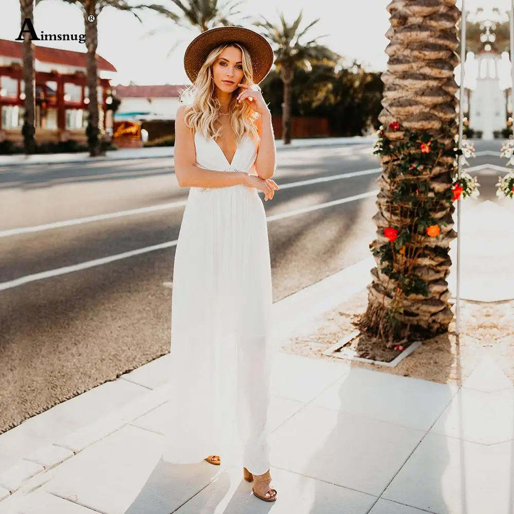 

Boho style Deep V Elegant White Lace Sexy Summer Women Dresses Backless Hollow Embroidery Long Maxi Dresses Female The Dress
