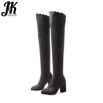 

JK High Heels Stretch Women Boots Round Toe Footwear Fashion Casual Female Boot Winter Shoes Women 2018 New Plus Size 43