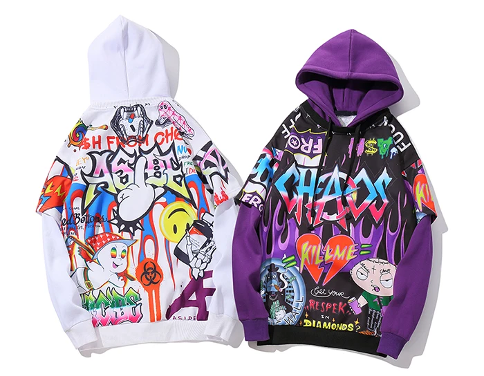 AELFRIC худи граффити в стиле хип-хоп, Мужской пуловер в стиле пэчворк с цветными блоками Harajuku, повседневные топы, толстовки с капюшоном в стиле граффити, уличная одежда