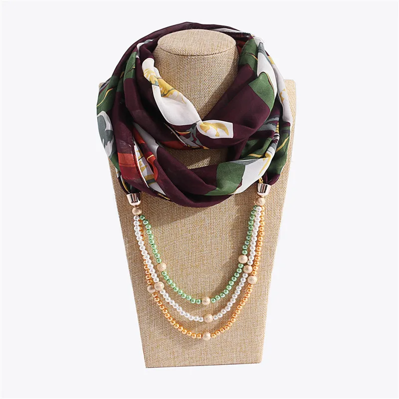 Ahmed, новинка, богемный шифон, жемчужный шарф, ожерелья для женщин, модные богемные бусы, подвеска на голову, шарфы, аксессуары для одежды - Окраска металла: E