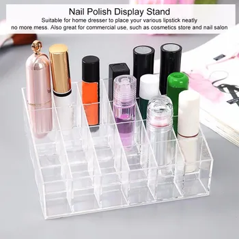 

Transparent Jewelry Storage Box Lipstick Holder Organizer Display Stand Nail Polish Makeup Jewelry Display Box 24 Grids