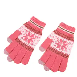 Зимние теплые вязаные перчатки с сенсорным экраном и снежинками для женщин, рукавицы