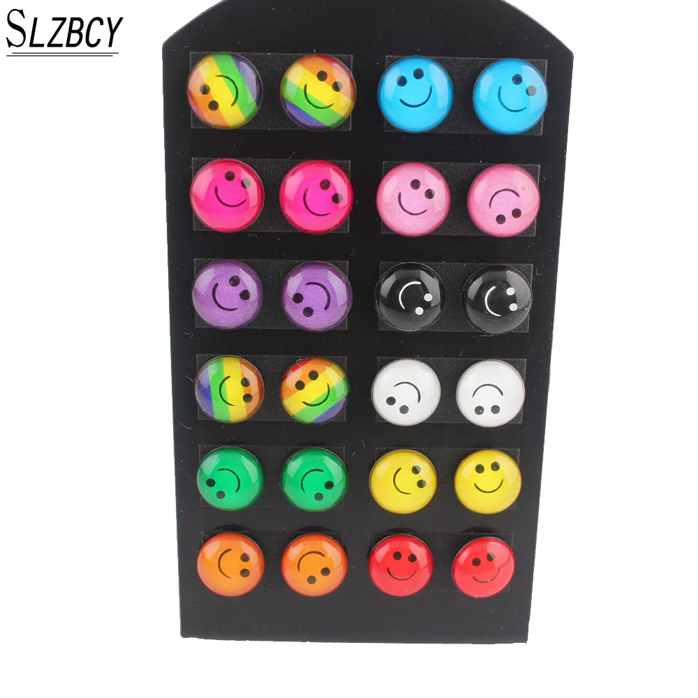 

SLZBCY 12 Pairs Emoji Funny Happy Face Stud Earring for Women Trendy Ear Jewelry Children Kids Small Round Earrings Gift Jewelry