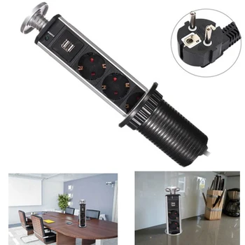 

2M Extension Cable Socket EU Plug 3 Power Pull Up Desktop Sockets With 2xUSB Power Socket Lifting Table Socket Electrical