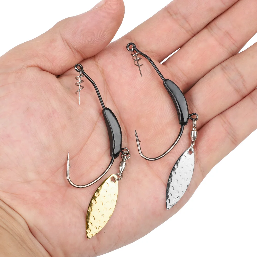 DONQL 5pcsBox Offset Fishing Hooks With Metal Spoon Sequins Add Lead Weight 2g-7g Wide Crank Fishhooks For Soft Lure Baits      (1)
