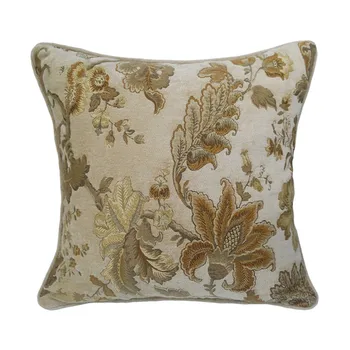 

Classic American Style Heavy Beige Woven Chenille Floral Pipping Square Pillow Case Home Decorative Sofa Cushion Cover 45 x 45cm