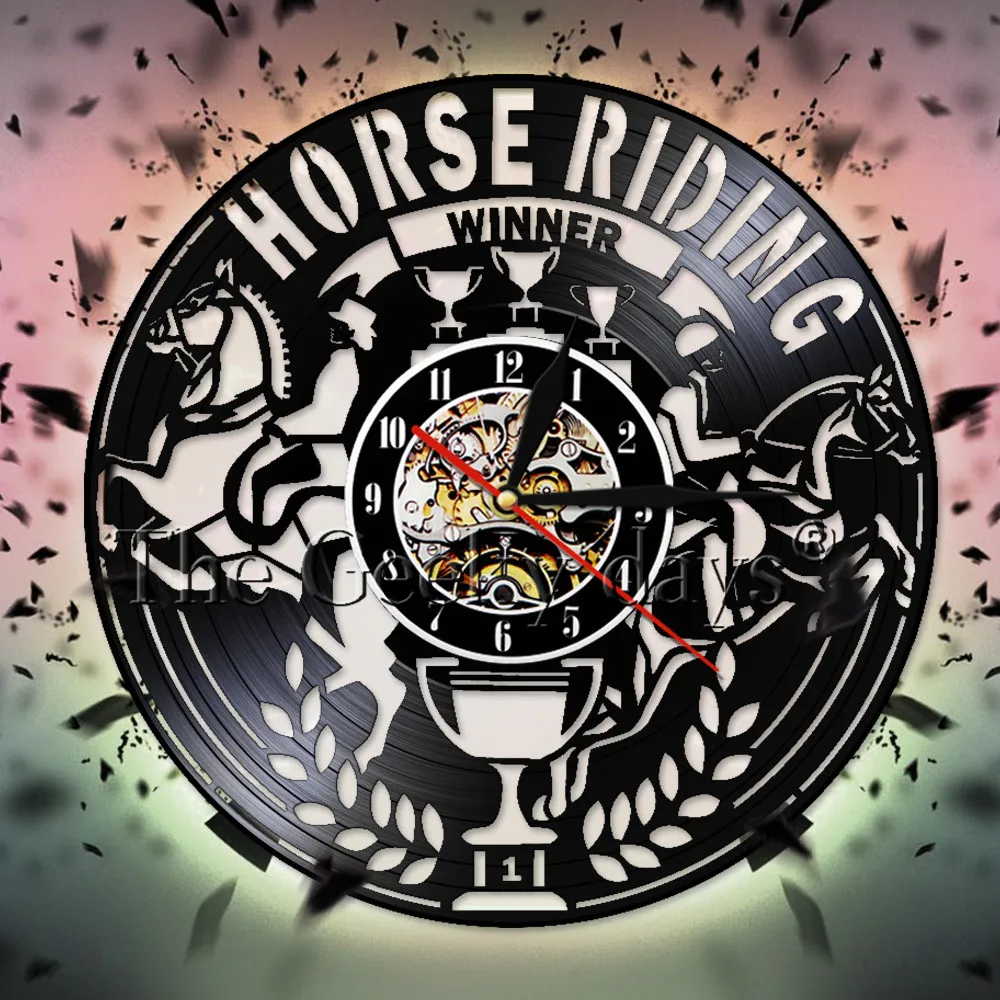 Rodeo Horse Riding Cowboy Vintage Vinyl Record Clock Equestrian Sport Decorative Clock Watch