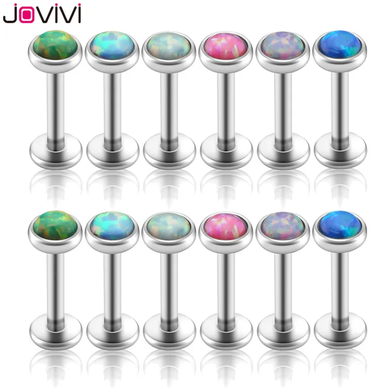 Jovivi 2-12pcs 16G Stainless Steel Created-Opal Monroe Labret Rings Lip Stud Tragus Cartilage Piercing Jewelry 8mm for Men Women 