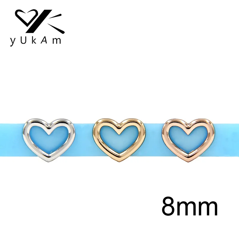 

YUKAM Jewelry Sliders 8mm Cute Hollow Small Love Hearts Slide Charms Keeper for Wristbands Mesh Bracelets DIY Accessories Making