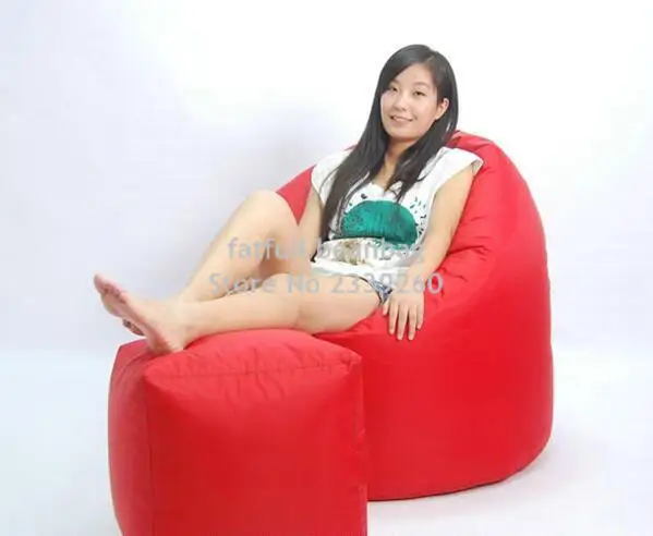 Cover only No Filler-waterproof outdoor High back bean bag recliner with foot stool ,cozy indoor lounger bean bag, RED chair