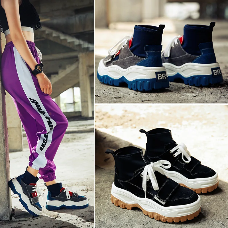 

Dropshipping Pu Leather Women Shoes Fashion Brand High Top Sneaker Lady Chaussure Autumn Female Footware Breathable Girl Black