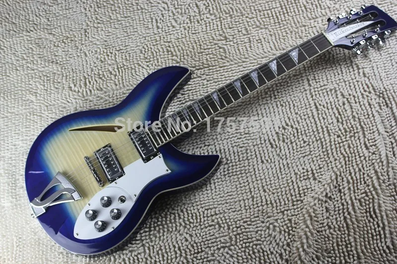 

Hot Wholesale Semi-hollow Rick 12 Strings 325 RICK blue Electric Guitar with R Tail ,Free shipping