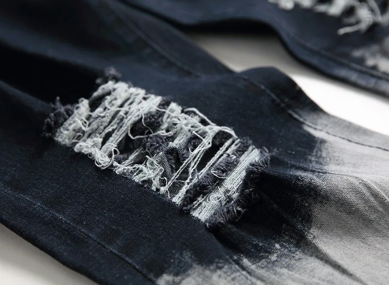 Mcikkny New Men's Ripped Jeans Pants Slim Distressed Black Grey Denim Trousers Streetwear Ankle Zipper Jeans For Male Washed  (9)
