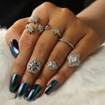 6pcs Foreign trade new Japanese and Korean fashion starry star-studded open ring | Украшения и аксессуары