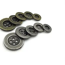 Цинк металл сплав швейная кнопка, металлические кнопки круглые античное серебро и бронза 4 отверстия, 30 шт./лот, 10 мм/11,5 мм/12,5 мм/15 мм