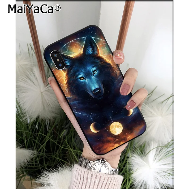 MaiYaCa moon roaring Wolf черный ТПУ мягкий чехол для телефона Apple iPhone 8 7 6 6S Plus X XS MAX 5 5S SE XR