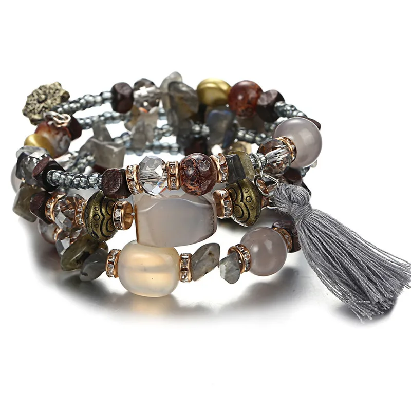 

ROMAD Vintage Tassel Multilayer Bracelets For Women Beads Resin Stone Women Bracelets & Bangles Party Ethnic Jewelry Indian R3
