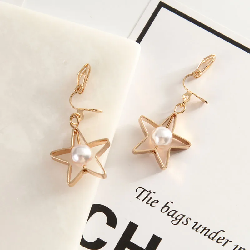 Ear Clip Earrings 16 Colors Crystal Simulated Pearl Enamel Heart Star Butterfly for Women